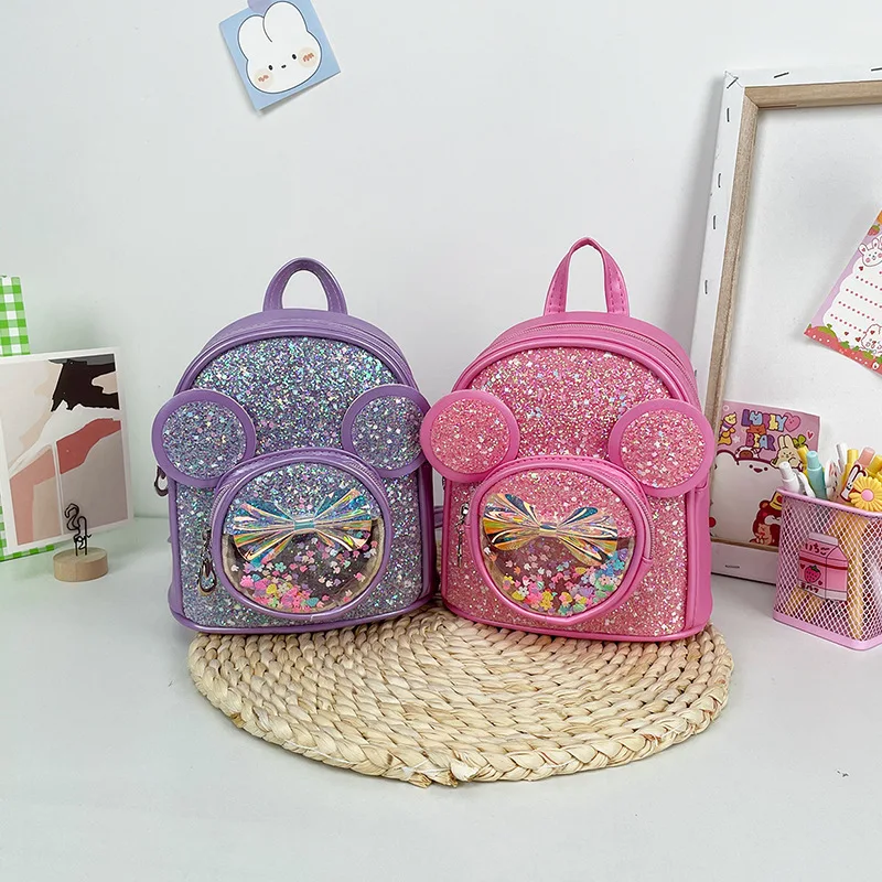 New Sequins Fashion Kids Cartoon Mouse Bowknot Backpack Mini Toddler School Bags for Children
