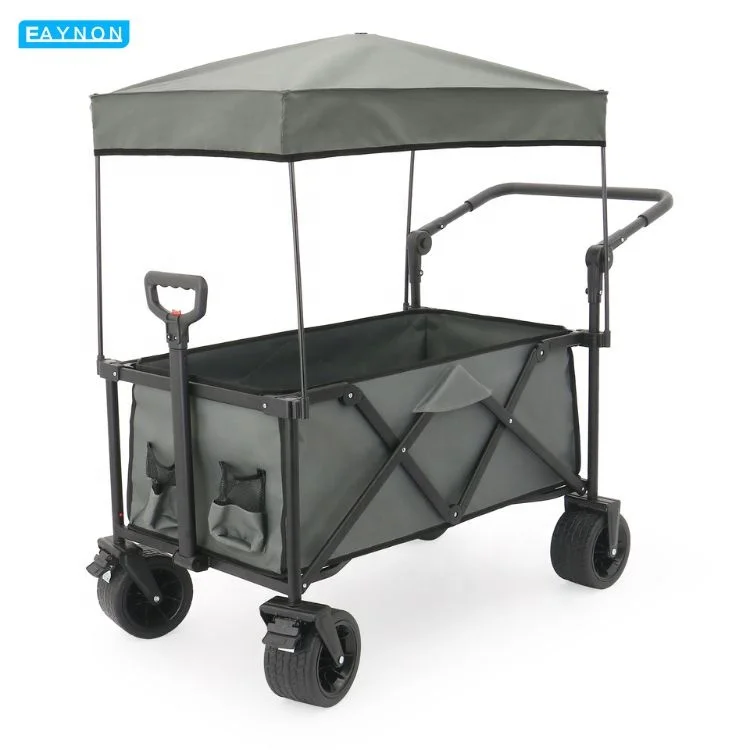 Eaynon Ordered Grey 300LBS Camper Directly Collapsible Folding Wagon With Canopy For Camping Garden