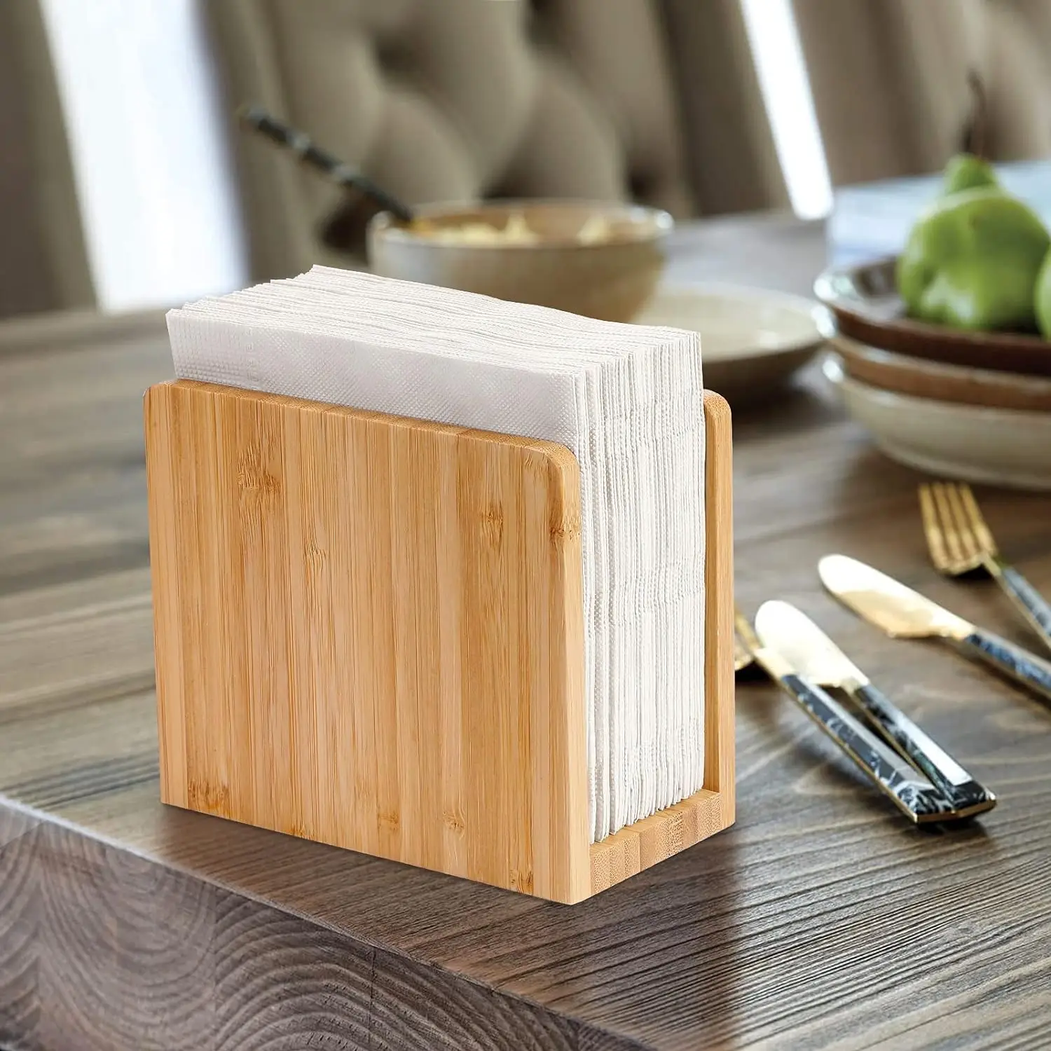 wholesale Tabletop Freestanding high quality bamboo wood napkin holder restaurant Tissue Dispenser for table