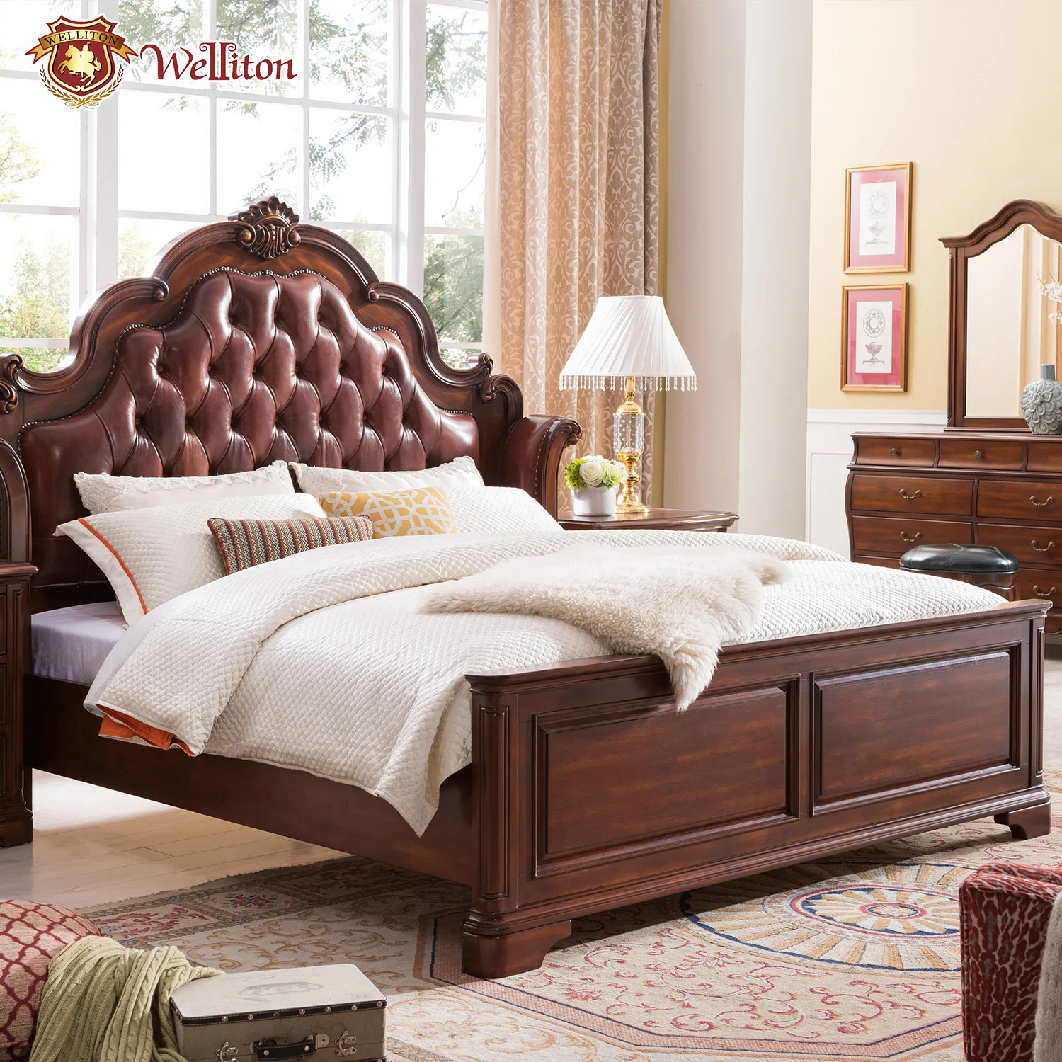 Welliton OEM&ODM  Modern light luxury leather bed  solid wood bed A603-20 simple and beautiful villa master bedroom doubl