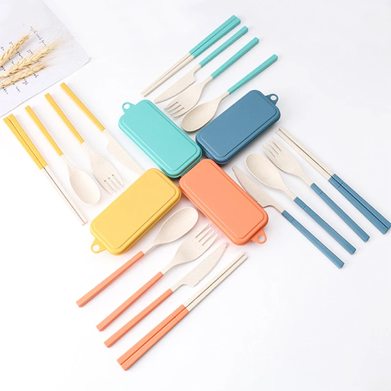 Экологичные биоразлагаемые столовые приборы портативный складной столовый прибор из пшеничной соломы ложка вилка палочки для еды в комплекте с футляром