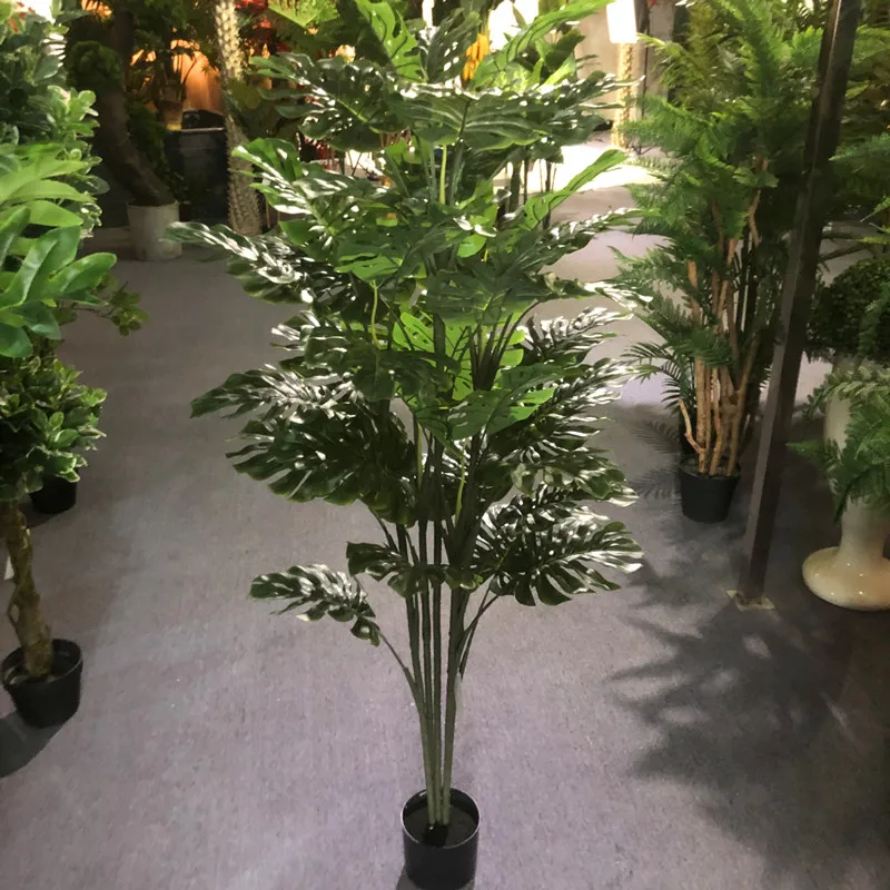 Decorative plant artificial green leaf turtle back leaf tree fake monstera plant potted plastic bonsai indoor