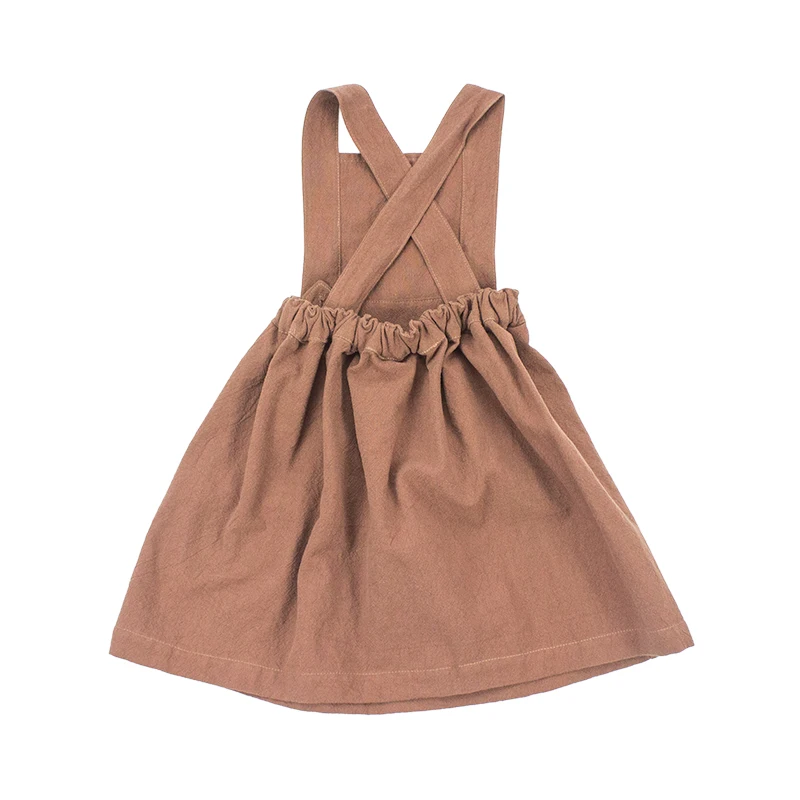 2023 Wholesale Baby solid color linen dress girl backless suspender skirt baby girls dresses