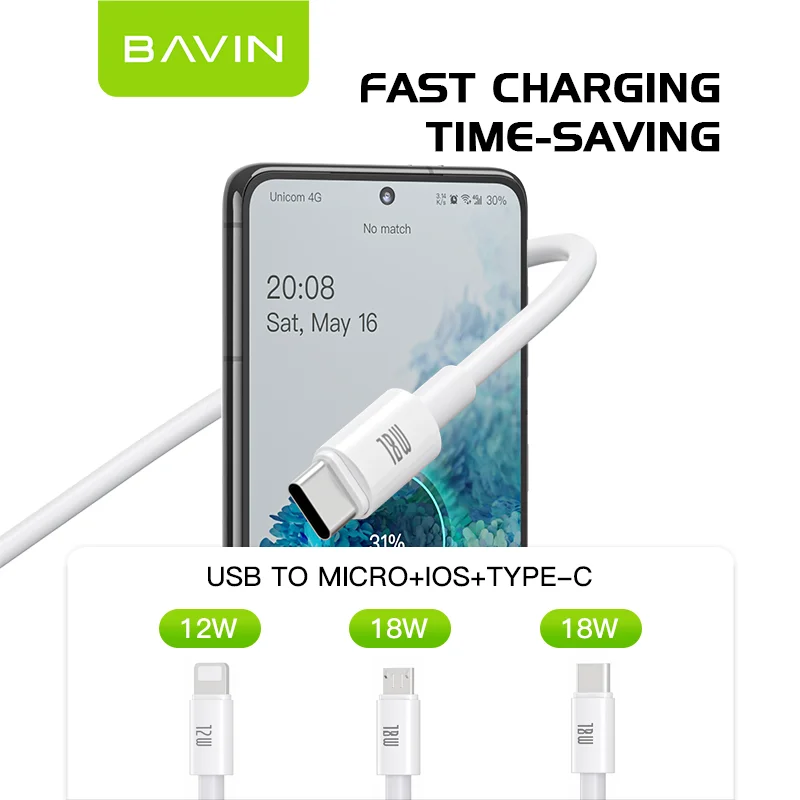 BAVIN Fast Charging Transfering 2 IN 1 Lightnings Type-c Micro Cable Wire Data USB Cables