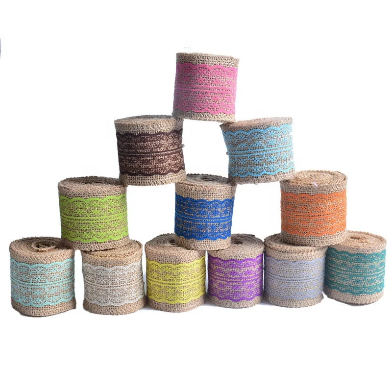 
Width 6cm 2M/Roll Natural Jute Burlap Hessian Ribbon with Cotton Lace For Rustic Wrap Gift Packing String Wedding Decoration 