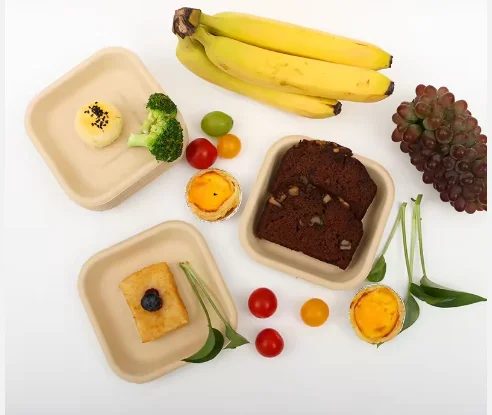 VVG does not add pfas 5-inch biodegradable bamboo paper small square mini dessert plate for one-time party use