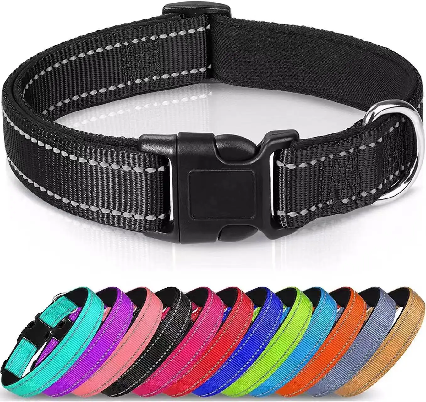 Adjustable Soft Neoprene Padded Breathable Diving Material Nylon Durable Reflection Dog Collar