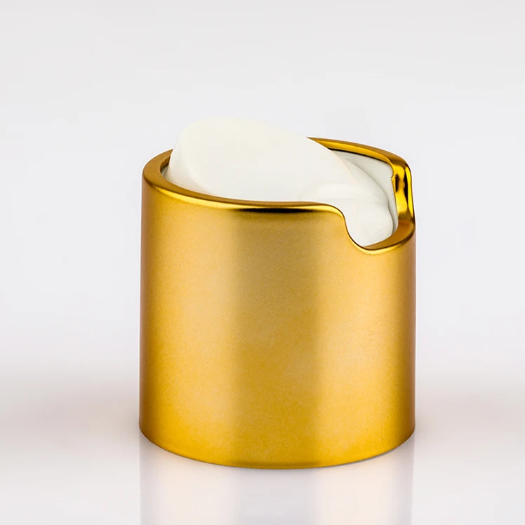 Matt gold disc press top cap aluminum collar press cap shampoo bottle screw cap disc top lid for cosmetic bottle
