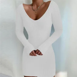 2022 Autumn And Winter New Arrivals Causal Sexy V-neck Mini Dress Slim Long-sleeved Knit Sweater Dresses For Women Ladies