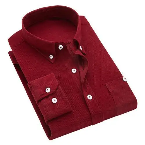 Men Vintage Button Down Collar Corduroy Plus Size Business Slim Shirt