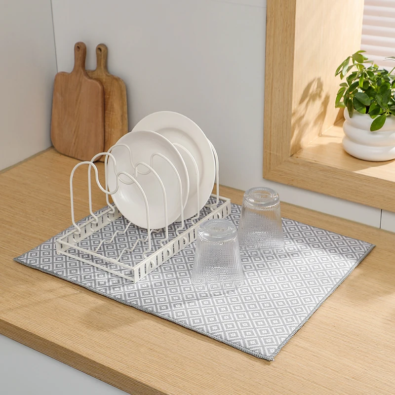 Glass counter Foldable mat for drying dishes with loops dry rack mats protector pad