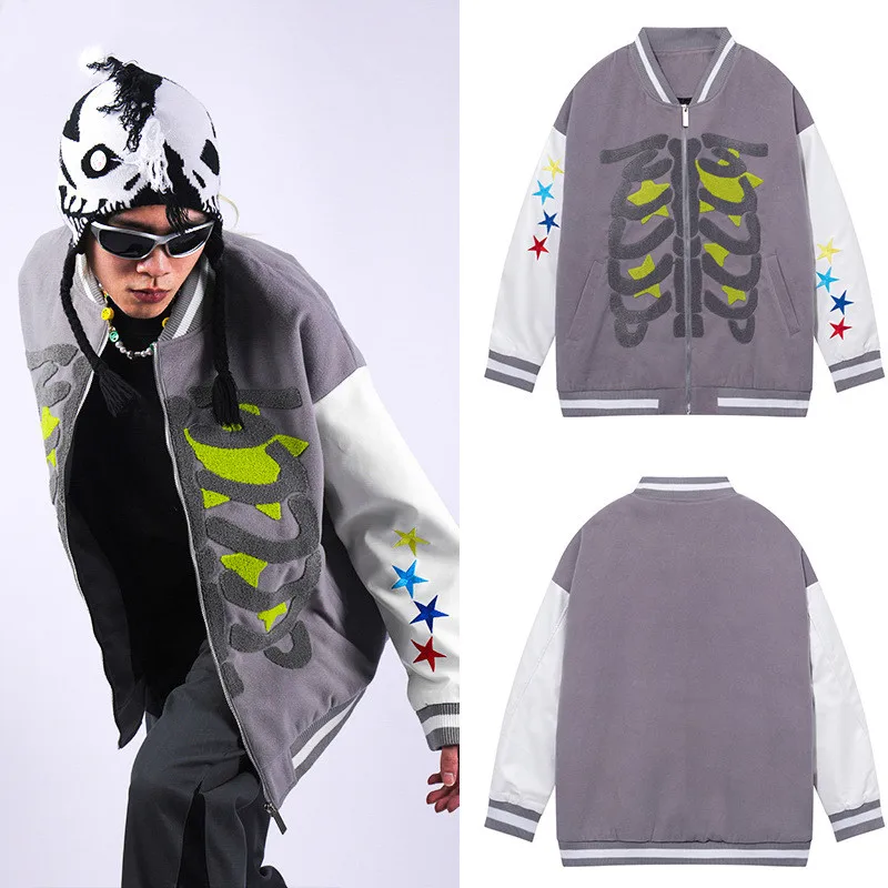 latest American Harajuku unisex Bone love Towel oversize embroidery popular High Street coat Baseball jacket