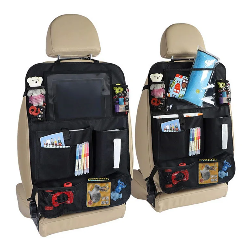 Waterproof Oxford Cloth Double Layer Car Seat Back Hanging Storage Bag Ipad Sundries Back Seat Organizer with Tissue Holder
