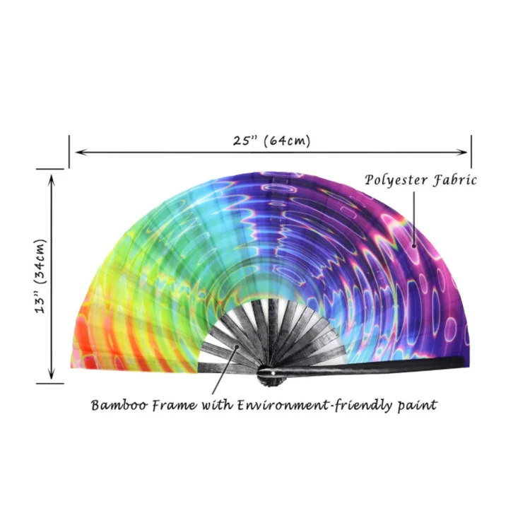33cm Bamboo Large Rave Folding Fan Hand Held for Men/Women for Dance Music Festival Party Performance Decorations