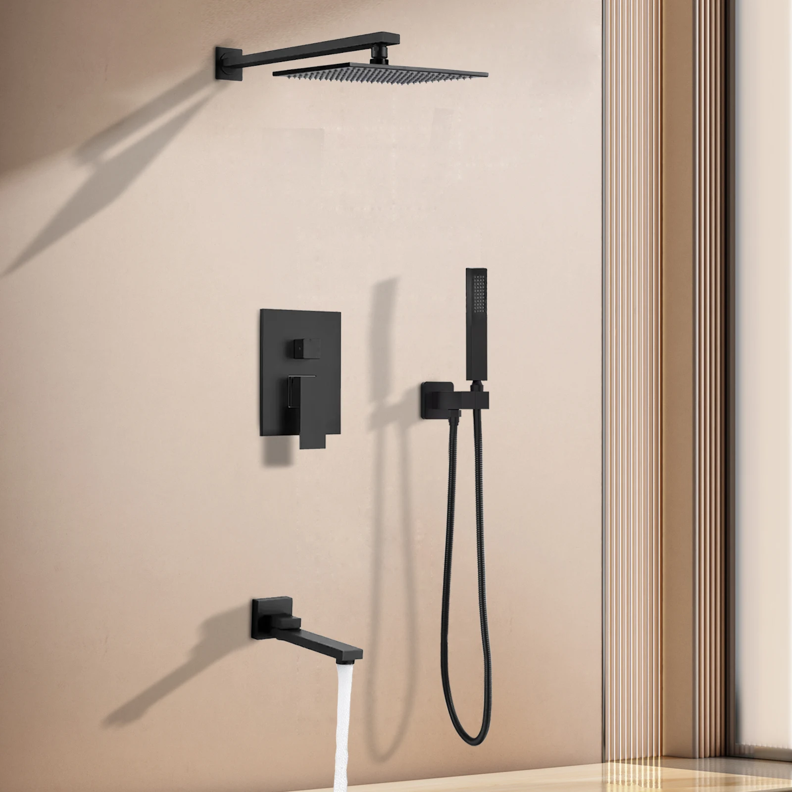 DULABRAHE New Design Luxury Matt Black Rain Concealed Shower Bathroom Shower Faucet Set