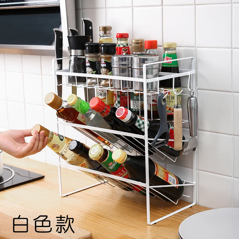 Soy Sauce Bottle Seasoning Rack Knife Rack Home Floor-To-Ceiling Multi-Layer Countertop Storage Rack