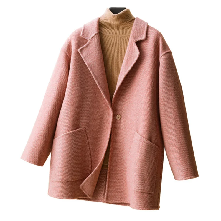 Wholesale Button Trench Solid Color 100%wool Trench Coat Long Winter Women Wool Coat