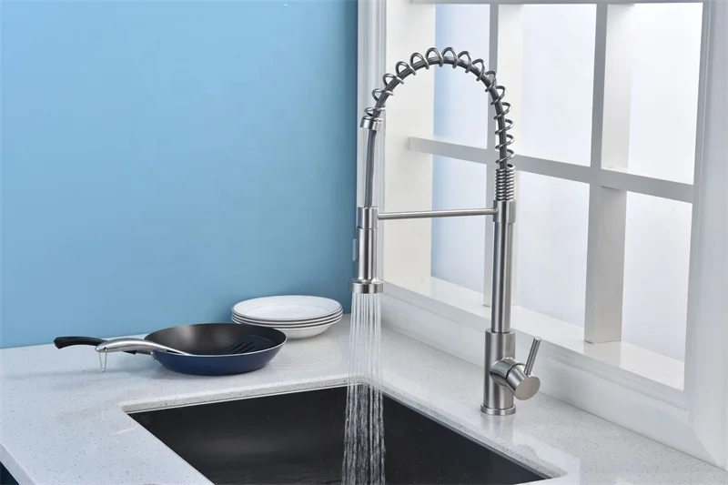 Hot Selling Stainless Steel Kitchen Faucet with Pull Down Sprayer Commercial Spring Kitchen Sink Faucet Pull Out Sprayer