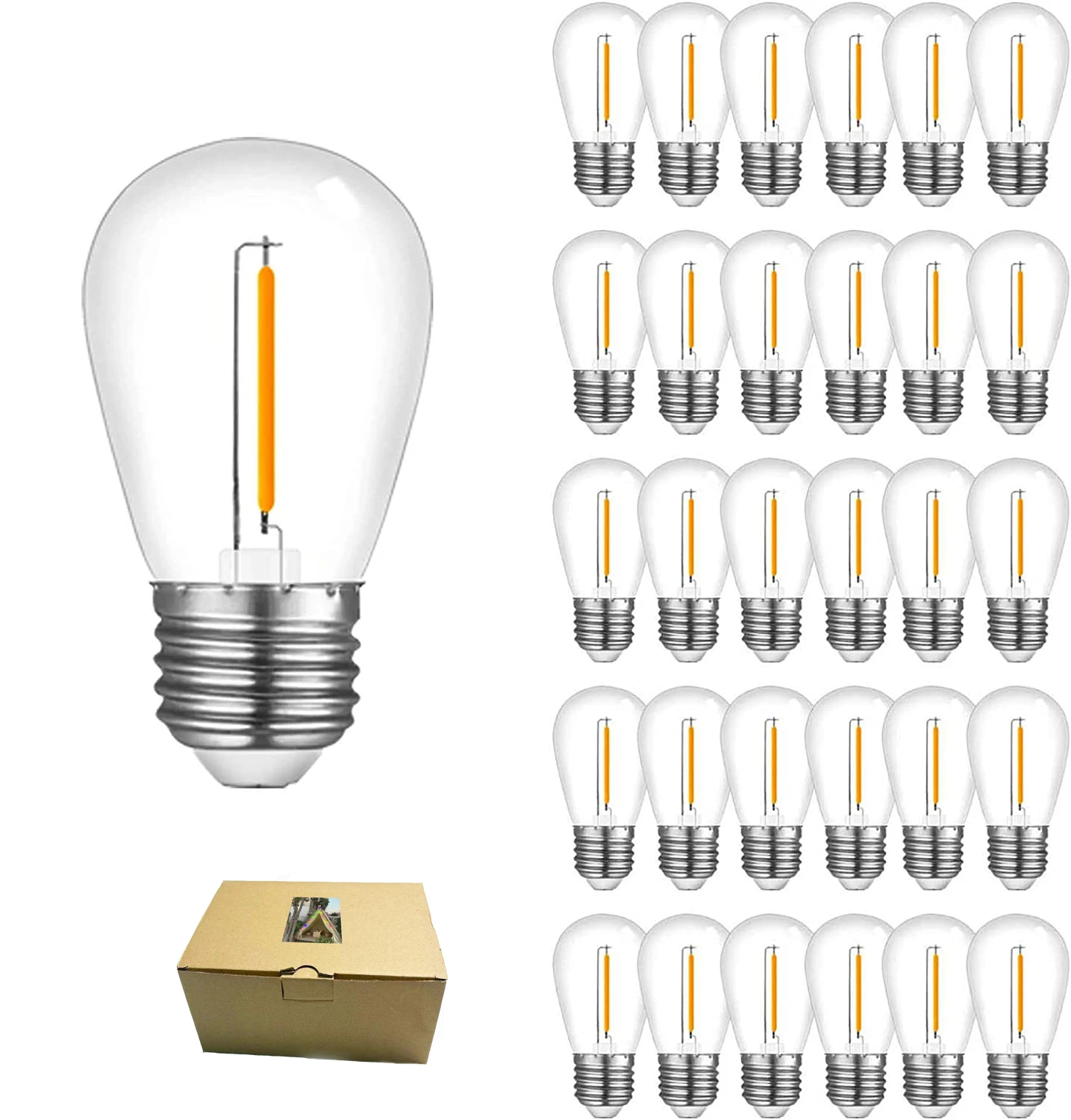 Shatterproof 2700K S14 LED 1W Plastic Shatterproof String Light Bulbs E26 E27 Base Edison Vintage Replacement Outdoor Light Bule