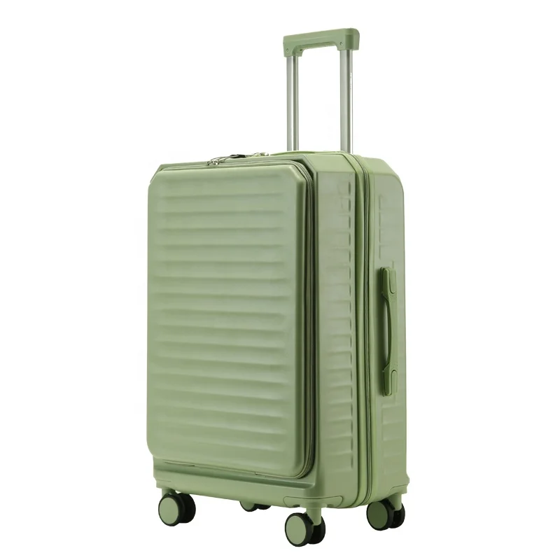 Newest Design PC Luggage Hard Trolley Bag Multifunctional Front Cover Open Suitcase Set with Phone and Cup Holder