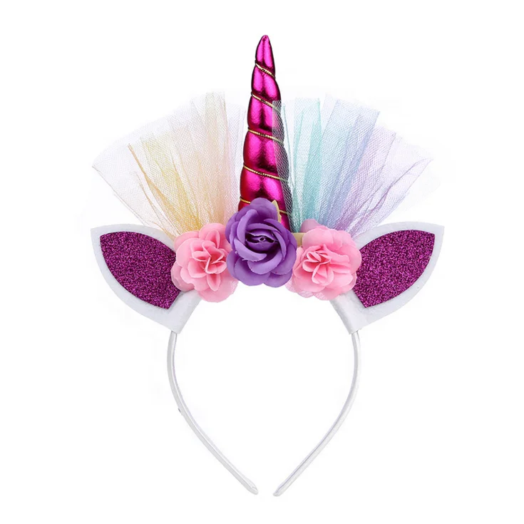 Kids Hair Band Accessories Flower Rainbow Unicorn Headband For Party Birthday Decorations