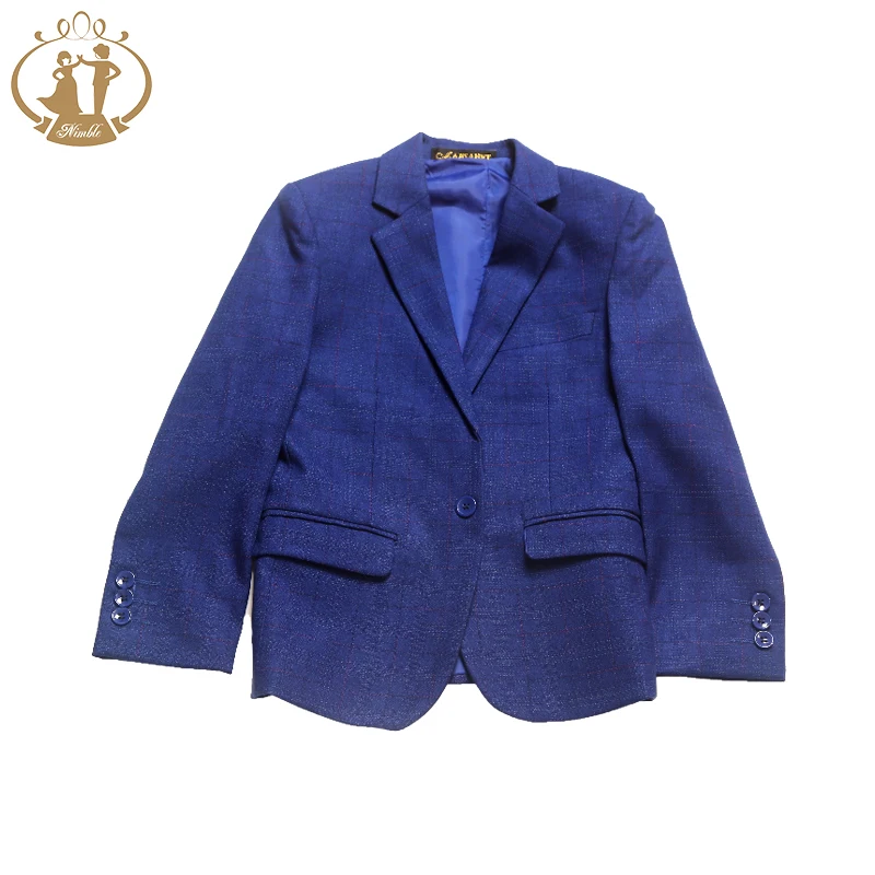 2022 NIMBLE Plaid Blue Boutique Toddler Boys Clothing Sets 3 Pieces Baby Kids Formal Tuxedo Blazers Toddlers Formal Dress Suits