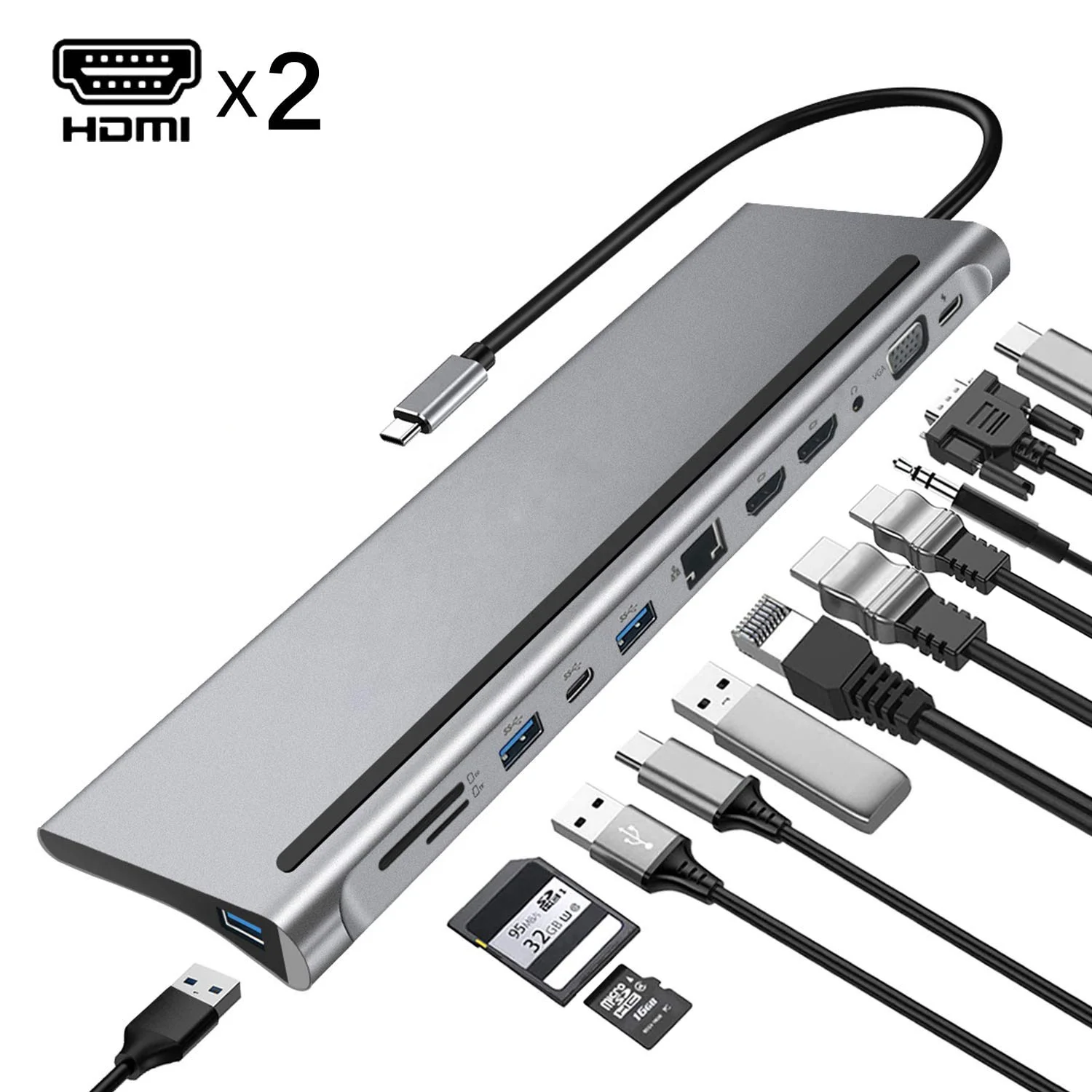 
 Yiglee в виде бабочек, новинка, 12-in-1 Type C док-станция USB VGA RJ45 USB 3,0 порты SD устройство для считывания с tf-карт и разъемом спецификации USB Type-c адаптер питания  