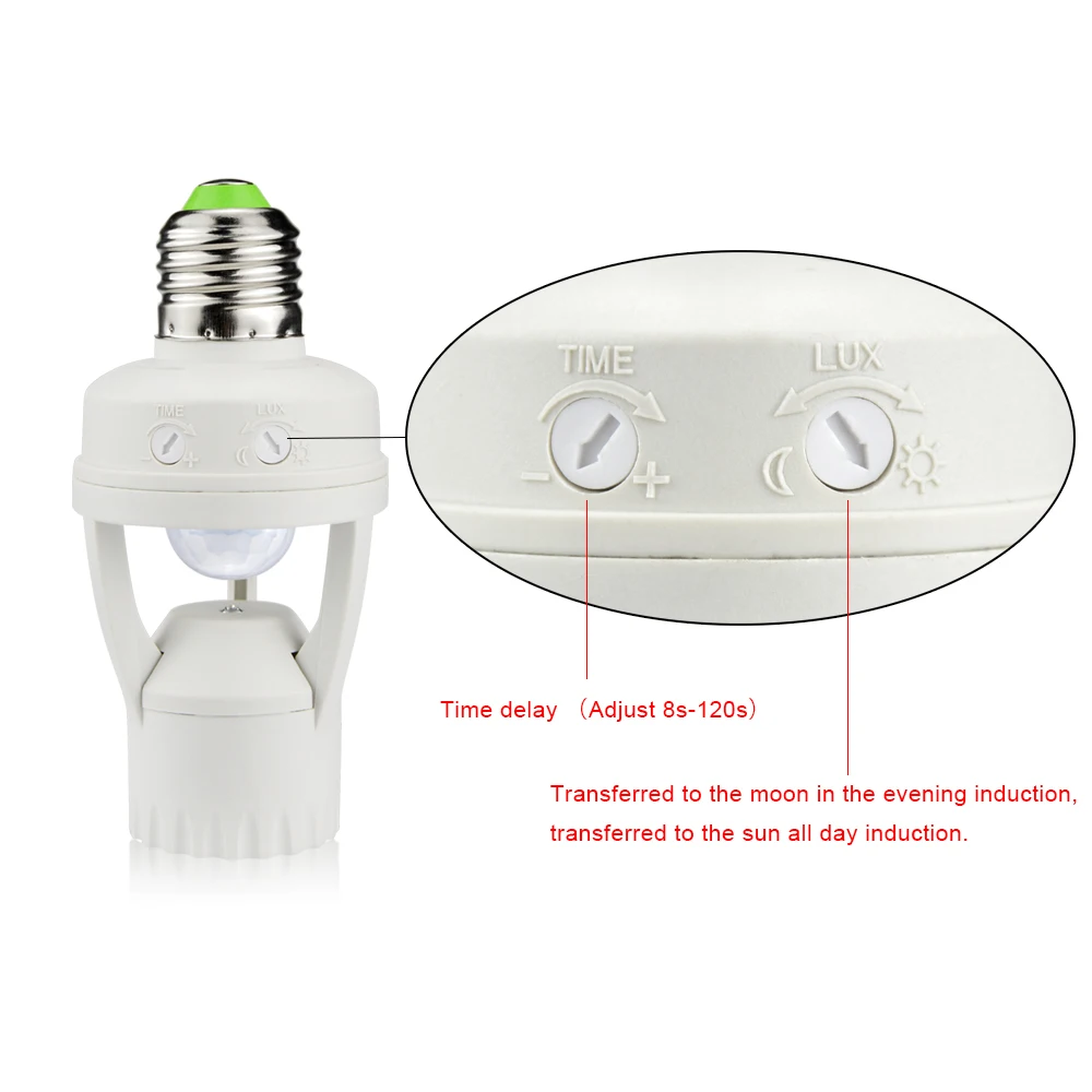 Smart 110V-240V 60W PIR Induction Infrared Motion Sensor E27 LED lamp Base Holder With light Control Switch Bulb Socket Adapter