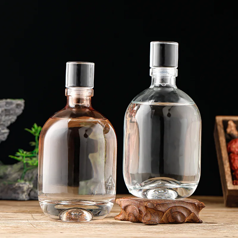 Round Lovely 100ml 250ml 500ml 1000ml Ice Wine Alcohol glass whisky bottle with stopper color can be customized