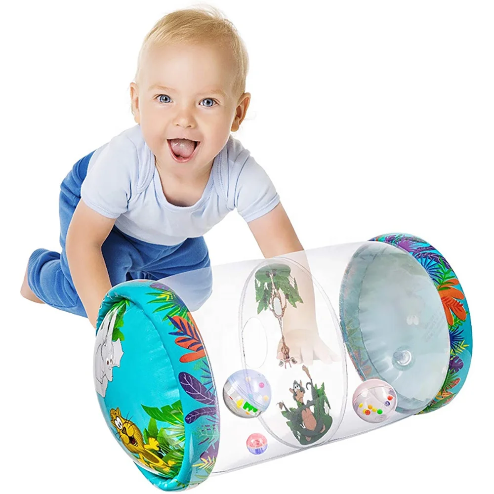 Factory Custom Inflatable Baby Toy Built In Bell PVC Plastic Rattle Learn To Crawl Baby Toy Inflatable Roller