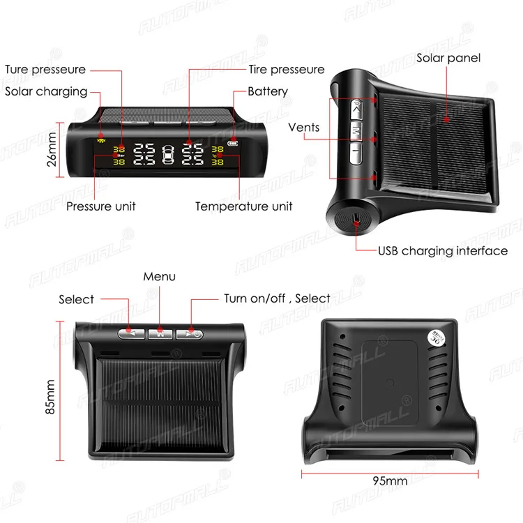 Внешний внутренний беспроводной датчик давления в шинах для автомобиля tpms на солнечной батарее режиме реального времени