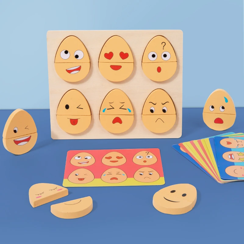 2023 Hot selling wooden puzzle funny expression egg toys for children
