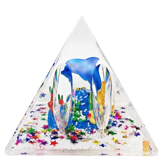 Creative Oil-filled Pyramid Pen Holder, Square Sea Animal Pen Holder Desktop Ornament Student Gift.