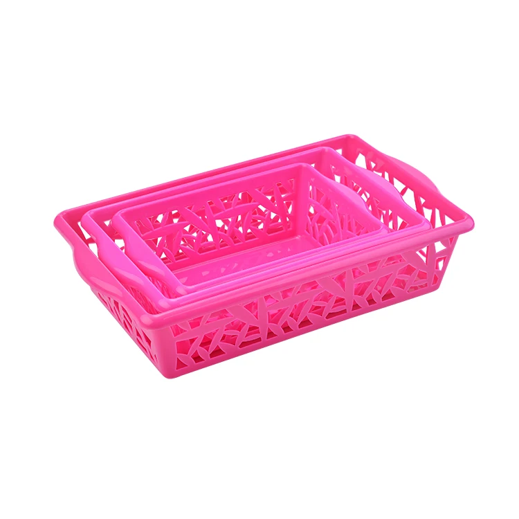 Factory Desktop Plastic Storage Basket Hollow-out Home Toys and Snacks Storage Basket Three-piece Multi-functional Storage