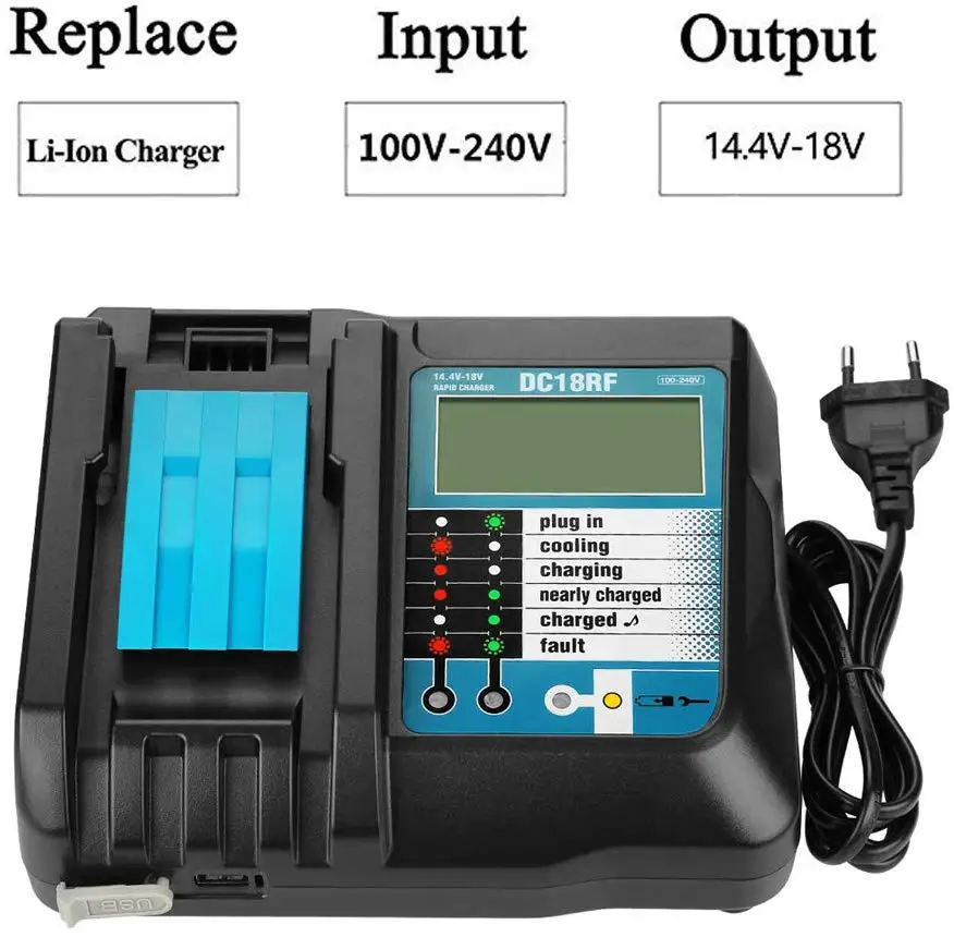 DC18RF DC18RA Li-ion Battery Charger with LCD Screen 3.5A Charging Current For Makitas 14.4V 18V BL1830 BL1815 DC18RC BL1430