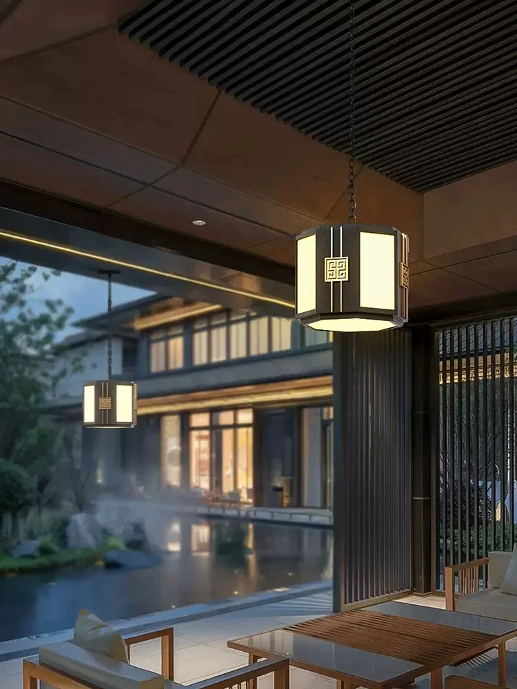 Outdoor villa chandelier outdoor courtyard waterproof pavilion landscape lights new Chinese pavilion chandelier