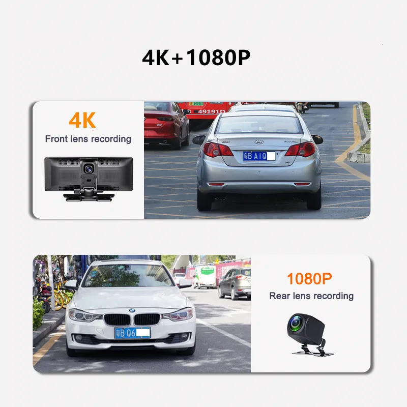 10 26 дюймов 4K 3840*2160P Dash Cam Carplay и Android Авто приборной панели автомобиля видео запись Wi-Fi Запись цикла с помощью приложения на телефоне Автомобильный