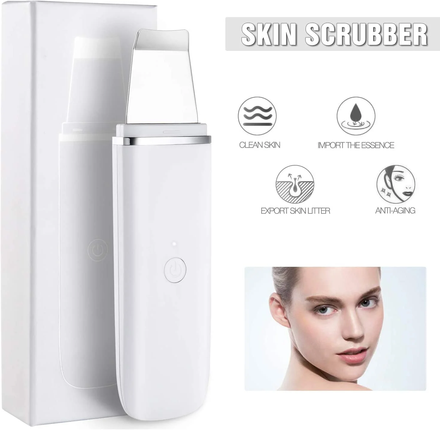 Ultrasonic Skin Scrubber Peeling Pores Dirt Spatula Facial Skin Scraper Stainless Steel Scrubber