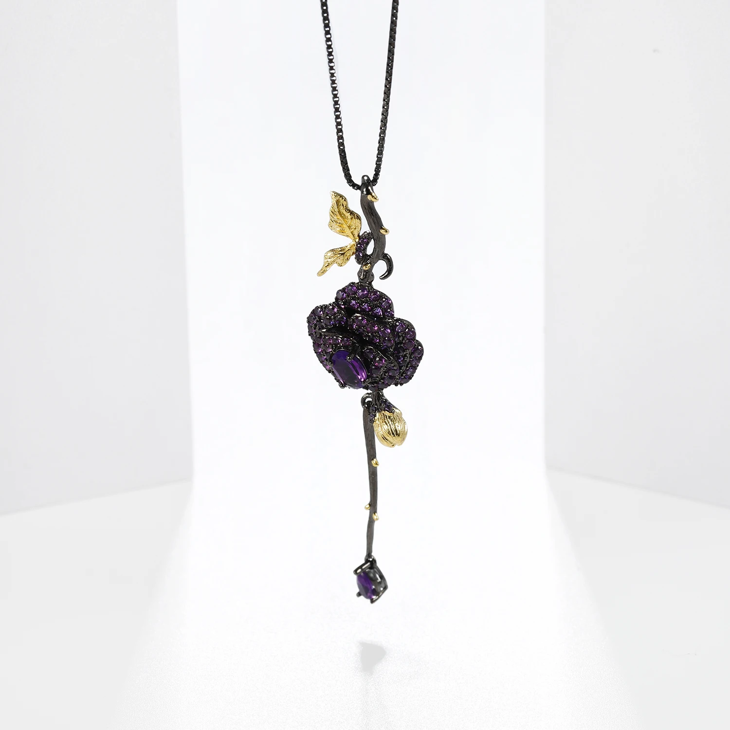 C7630 Abiding Jewelry Vintage Style Natural Amethyst Gemstone Plant 925 Sterling Silver Woman Jewellery Sets