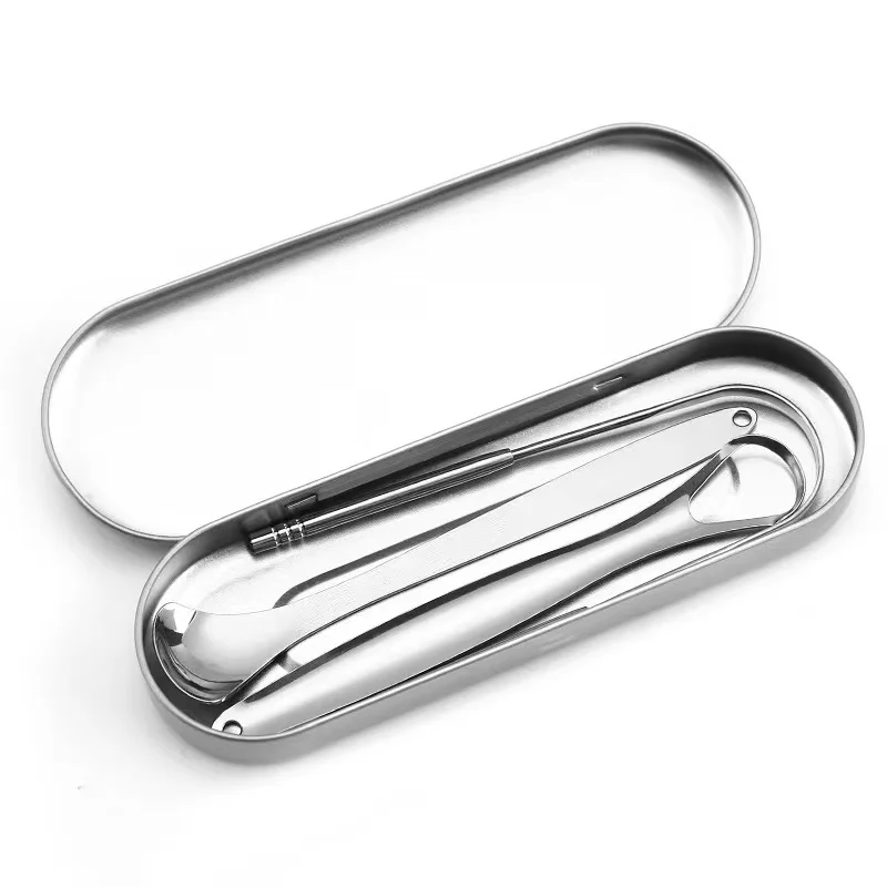 Reusable Oral Cleaning Tongue Scraper Set Surgical Grade Customized Logo Stainless Steel Tongue Scraper for Adults