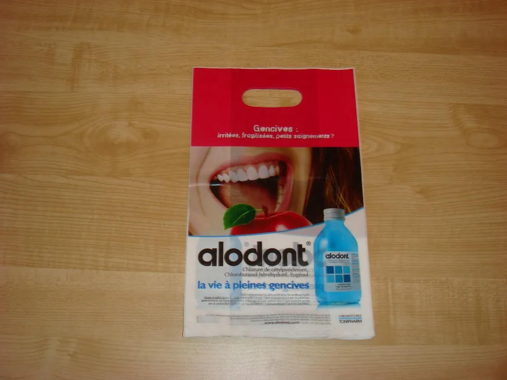 cheaper high quality logo printed die cut bag plastic bag