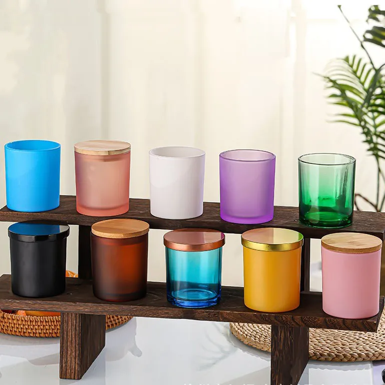 Wholesale transparent white black matte empty 8 oz 10 oz 14 oz glass wax candle jar with lid