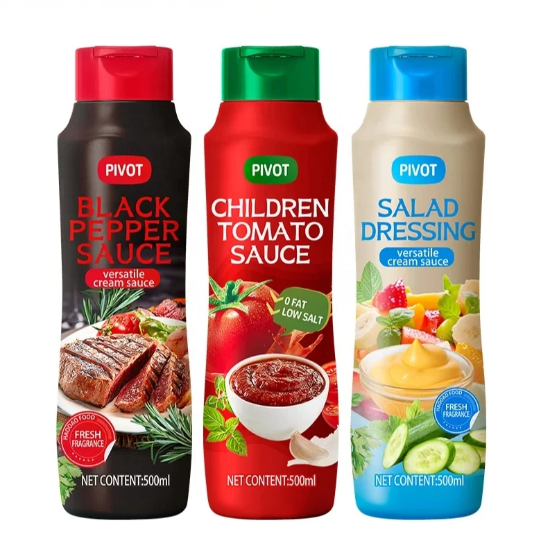 HDPE 537ml 18oz Jam Ketchup Salad Mayonnaise Squeeze Plastic Bbq Sauce Bottle with Shrink Film