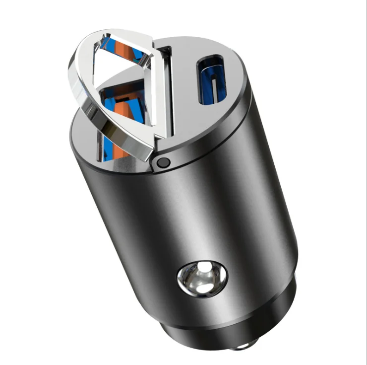 30W Ring Pull Dual PD Type C USB Car Charger DC For iPhone 12 Smart Phone Mini USB Car Charger Adapter