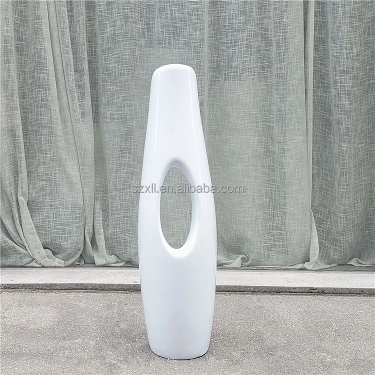Simple white geometric tree hole shaped fiberglass floor standing vase micro landscape decoration vase creative plant pot