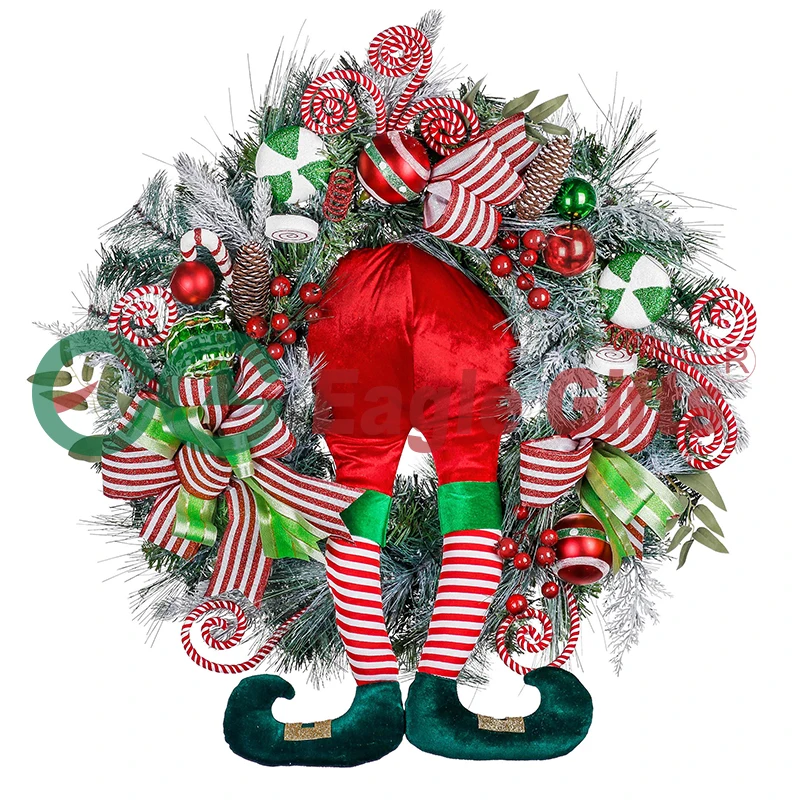 EAGLEGIFTS Simulation Flower Plants Garland Wire Mesh Ribbon Artificial Wreath for Christmas Thanksgiving Door Decoration