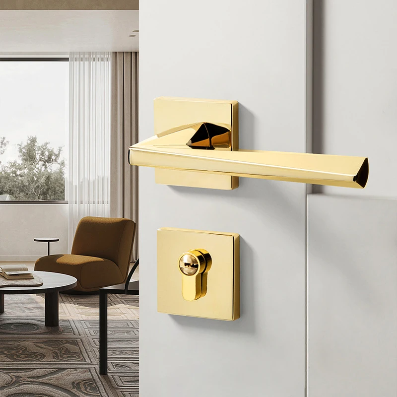 Modern Luxury Gold Zinc Alloy Door Lever Handle Lock Set Indoor Passage Lock Handle Room Wooden Door Lock for Interior Doors