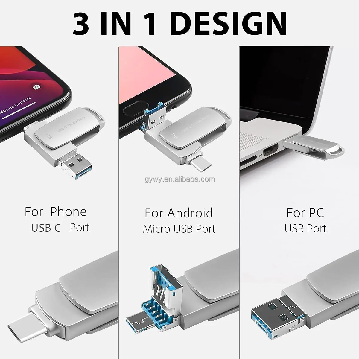 USB C Flash Drive 64GB Thumb Drive with Micro USB for Android Phone Compatible MacBook Pro Air iPad pro iPad mini6 and Computer