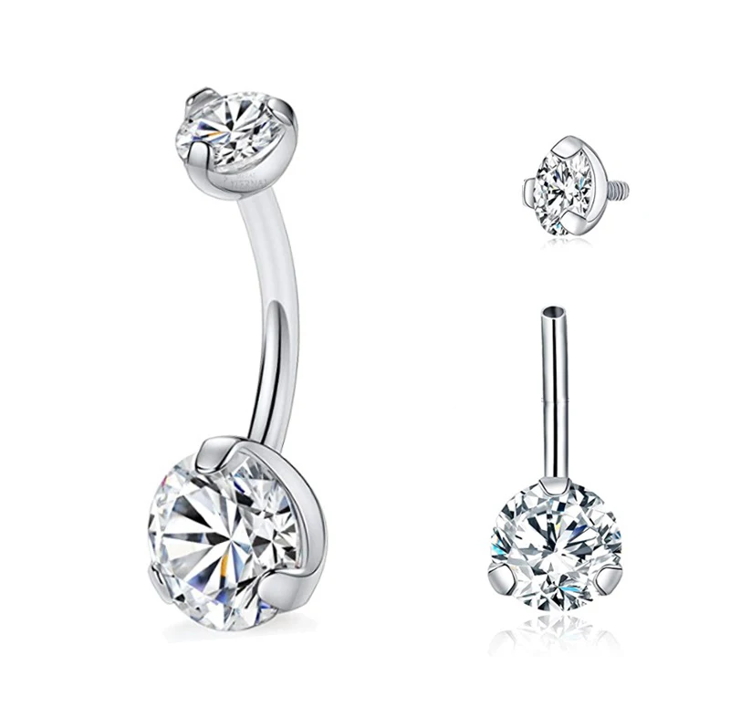 Eternal Metal ASTM F136 Titanium Internally Threaded Prong Set Round CZ Belly Button Navel Ring Body Jewelry