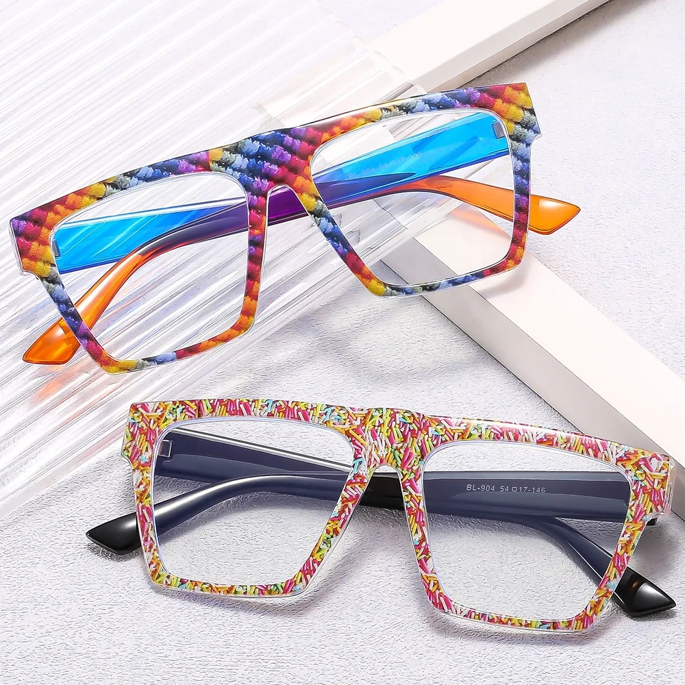 BL904 Plastic Vintage Rainbow Glasses Oversized Colorful Square Eyeglasses Frames 2024